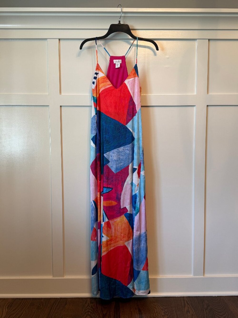 Nicole Miller Colorful Abstract Maxi Dress Built-In Bra Silky Size M